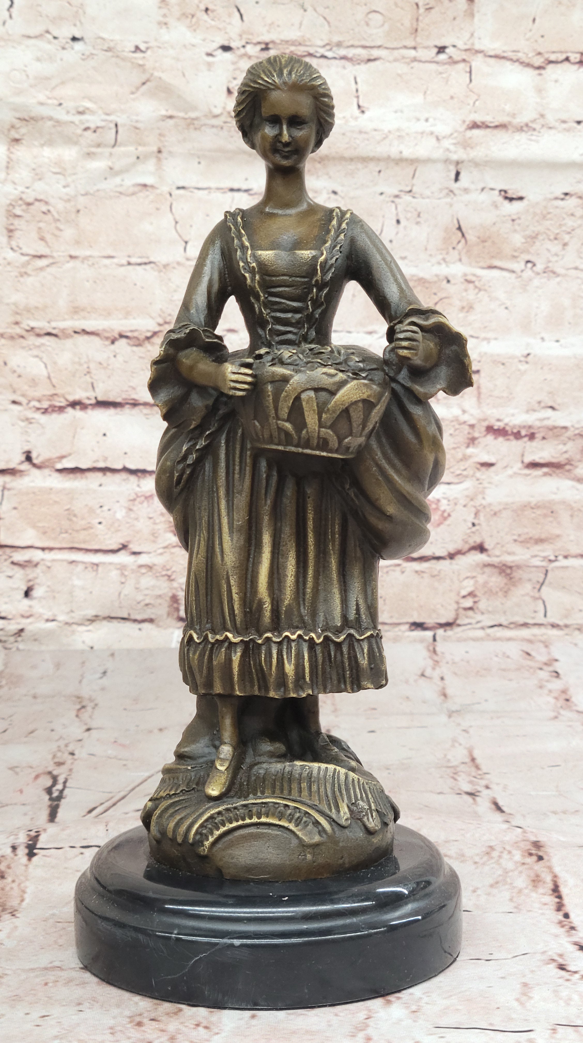 Bronze Country Maiden – Woman with Basket Sculpture