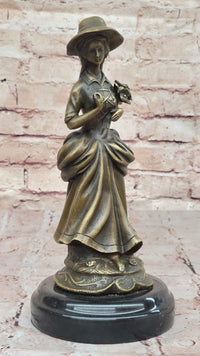 Vintage Bronze Sculpture of Victorian Lady Holding Flowers
