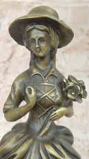 Vintage Bronze Sculpture of Victorian Lady Holding Flowers