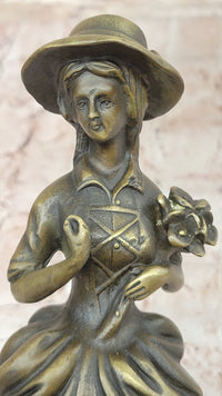 Vintage Bronze Sculpture of Victorian Lady Holding Flowers