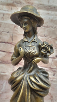 Vintage Bronze Sculpture of Victorian Lady Holding Flowers