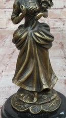 Vintage Bronze Sculpture of Victorian Lady Holding Flowers
