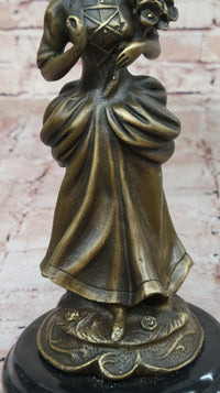 Vintage Bronze Sculpture of Victorian Lady Holding Flowers