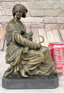 Signed Moreau Victorian Girl Farmer Harvest Bronze Sculpture