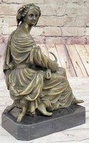 Signed Moreau Victorian Girl Farmer Harvest Bronze Sculpture