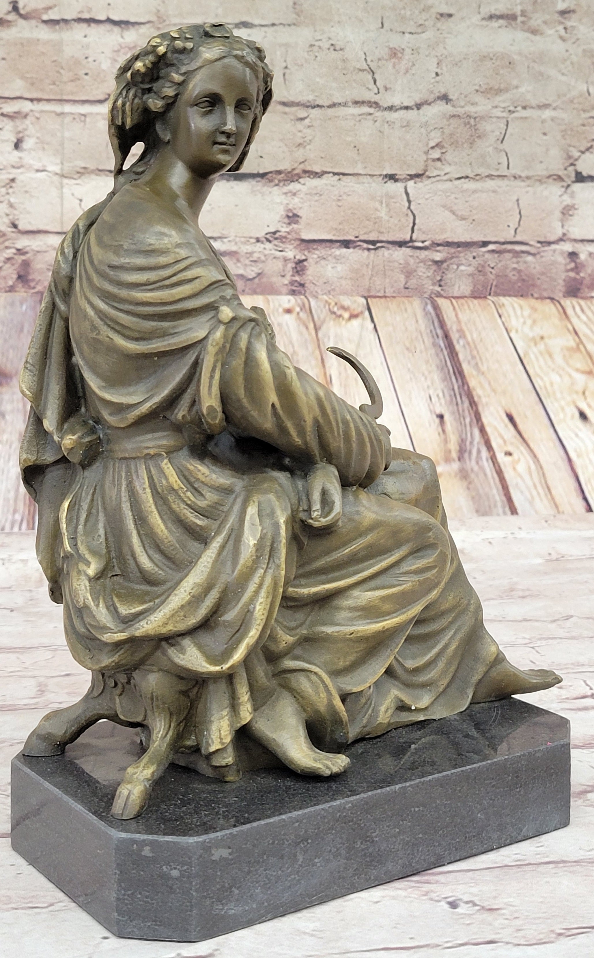 Signed Moreau Victorian Girl Farmer Harvest Bronze Sculpture