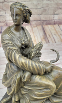 Signed Moreau Victorian Girl Farmer Harvest Bronze Sculpture