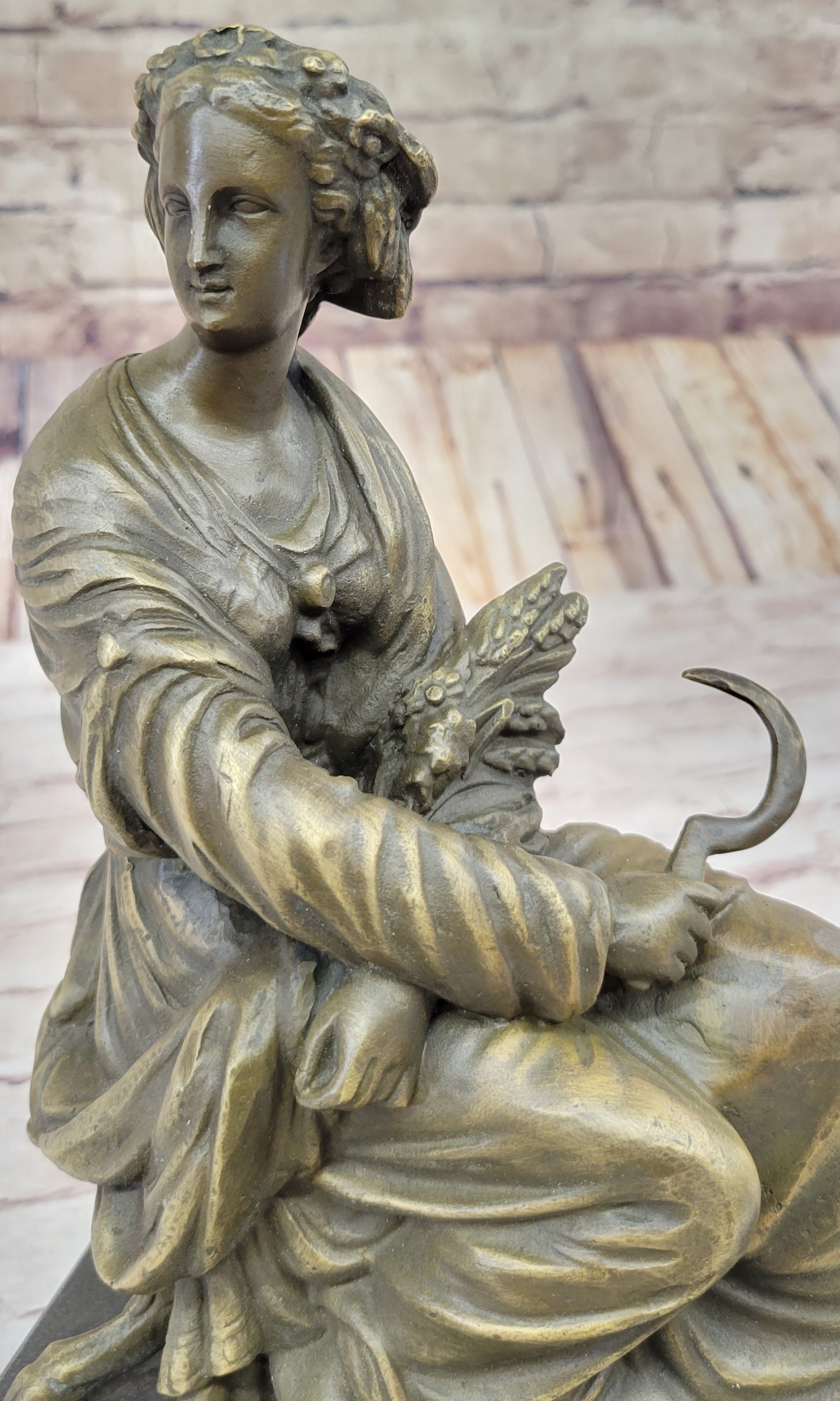 Signed Moreau Victorian Girl Farmer Harvest Bronze Sculpture