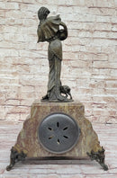 Bronze & Marble French Clock Art Deco Sculpture Moreau