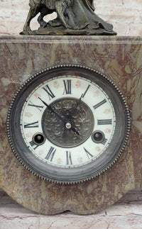 Bronze & Marble French Clock Art Deco Sculpture Moreau