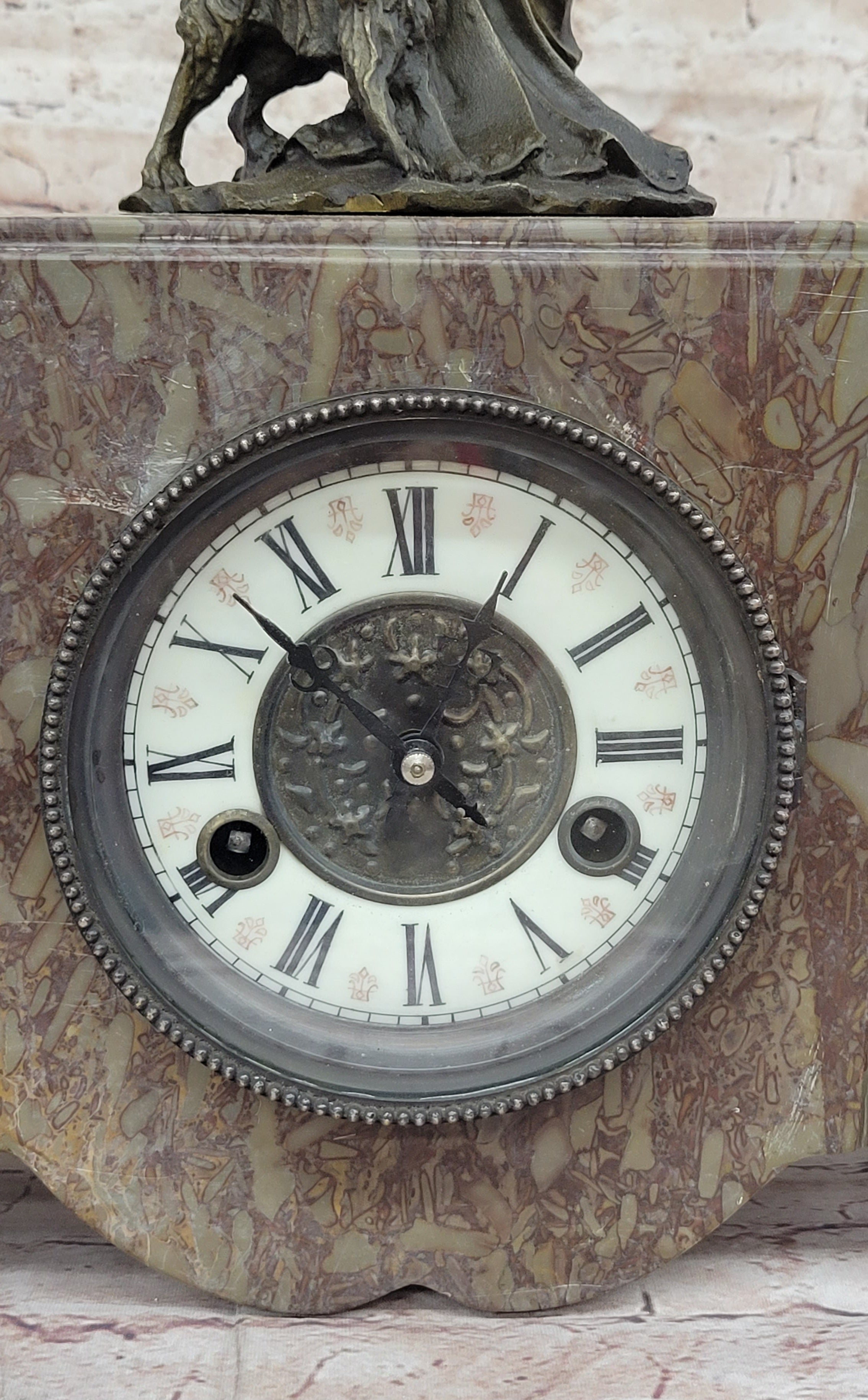 Bronze & Marble French Clock Art Deco Sculpture Moreau