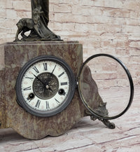 Bronze & Marble French Clock Art Deco Sculpture Moreau