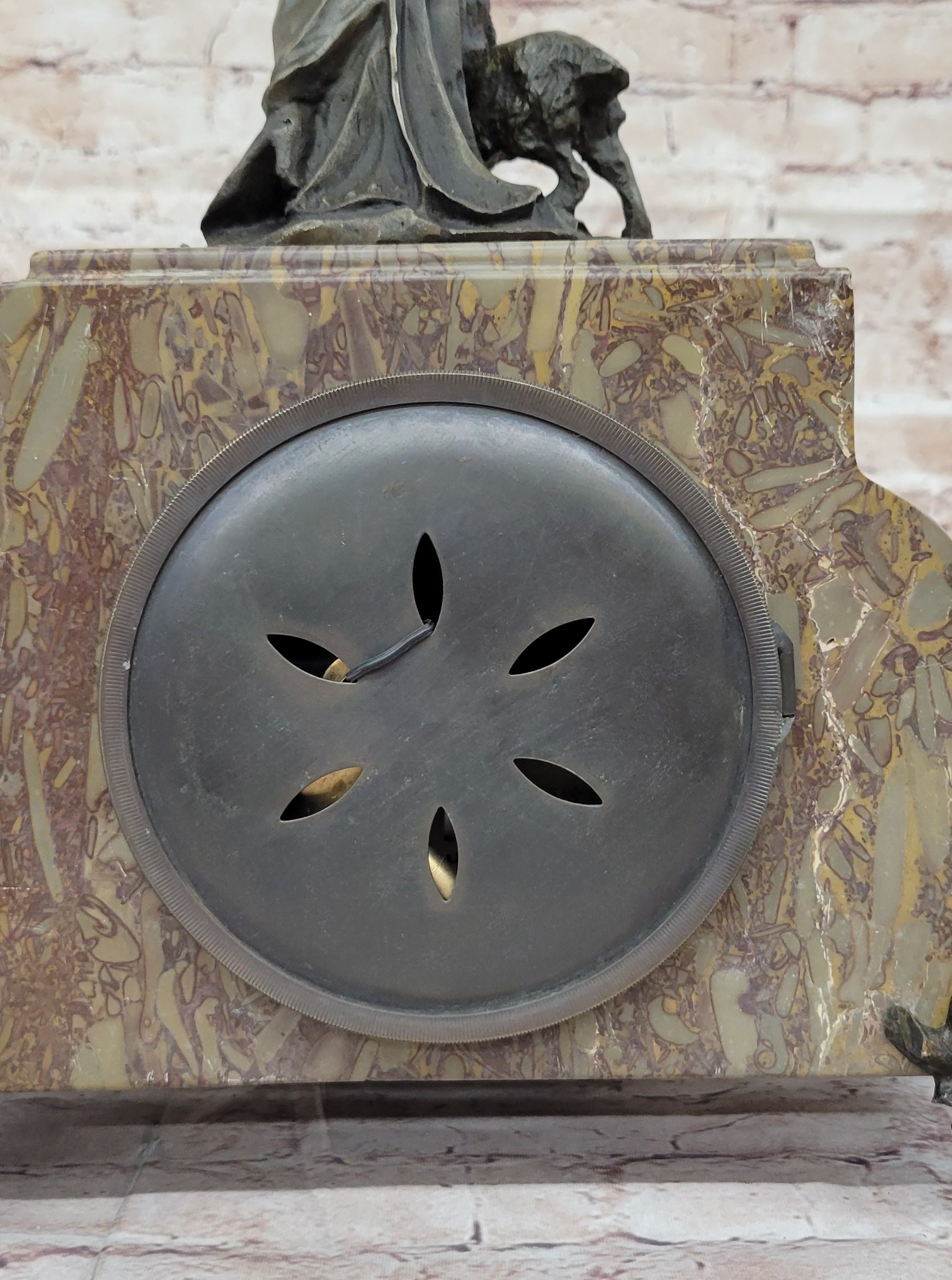 Bronze & Marble French Clock Art Deco Sculpture Moreau