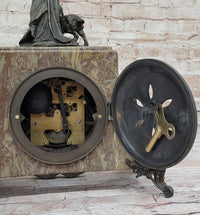 Bronze & Marble French Clock Art Deco Sculpture Moreau