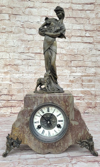 Bronze & Marble French Clock Art Deco Sculpture Moreau