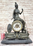 Athena Minerva Antique Style Bronze Metal Clock Sculpture