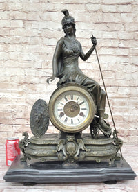 Athena Minerva Antique Style Bronze Metal Clock Sculpture