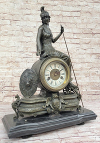 Athena Minerva Antique Style Bronze Metal Clock Sculpture
