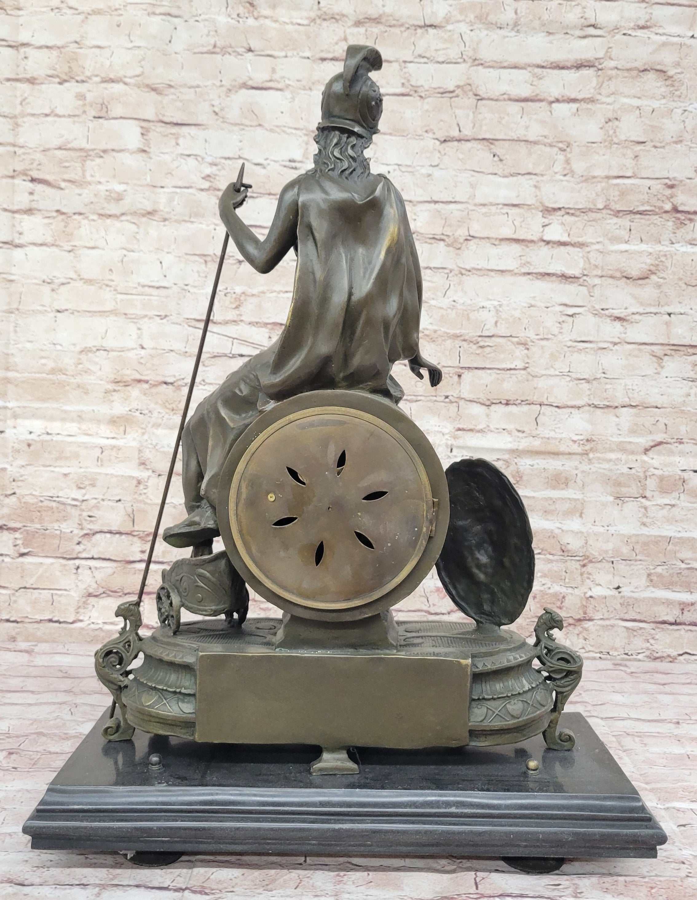 Athena Minerva Antique Style Bronze Metal Clock Sculpture