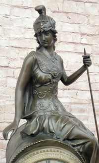 Athena Minerva Antique Style Bronze Metal Clock Sculpture