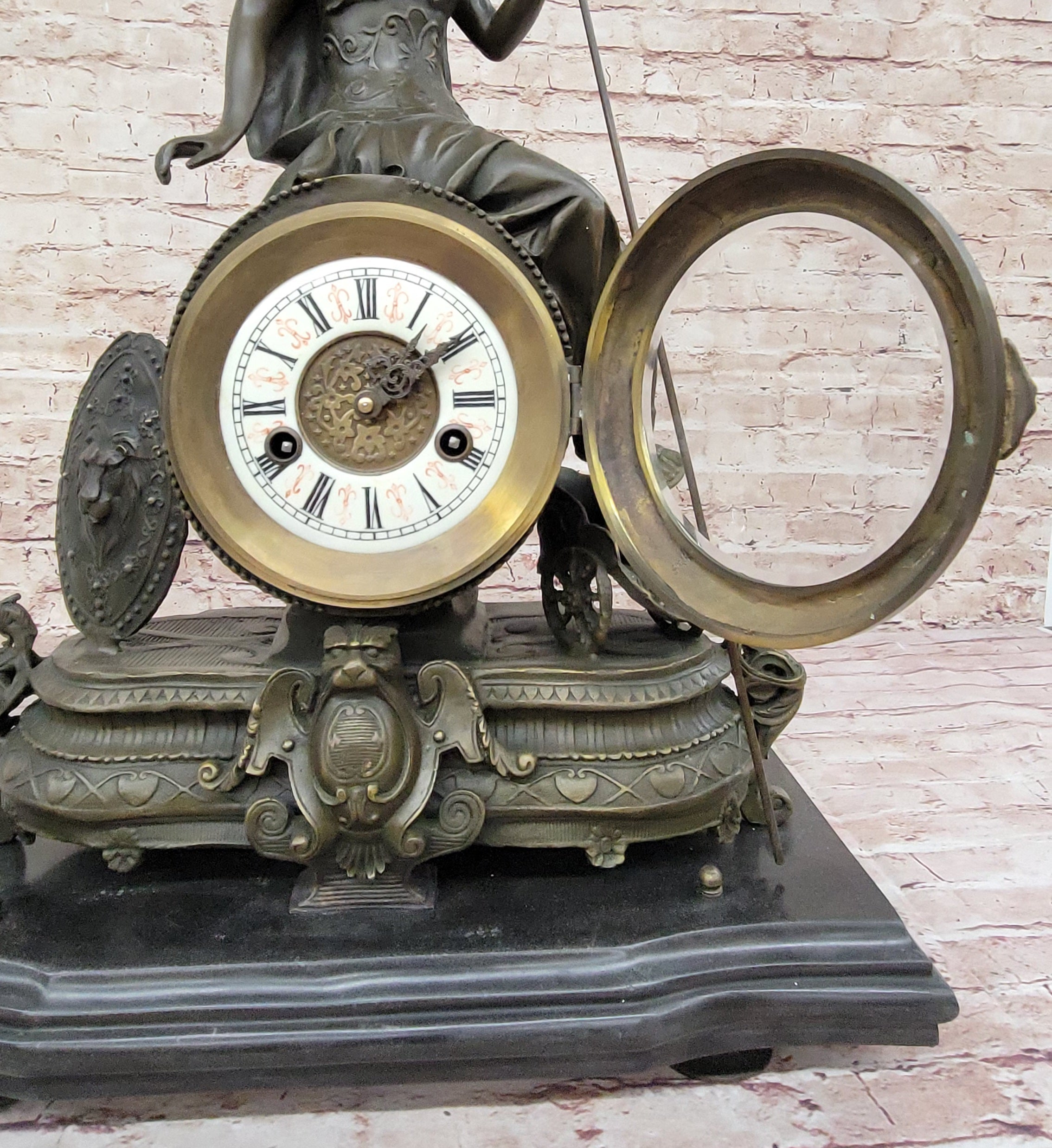 Athena Minerva Antique Style Bronze Metal Clock Sculpture