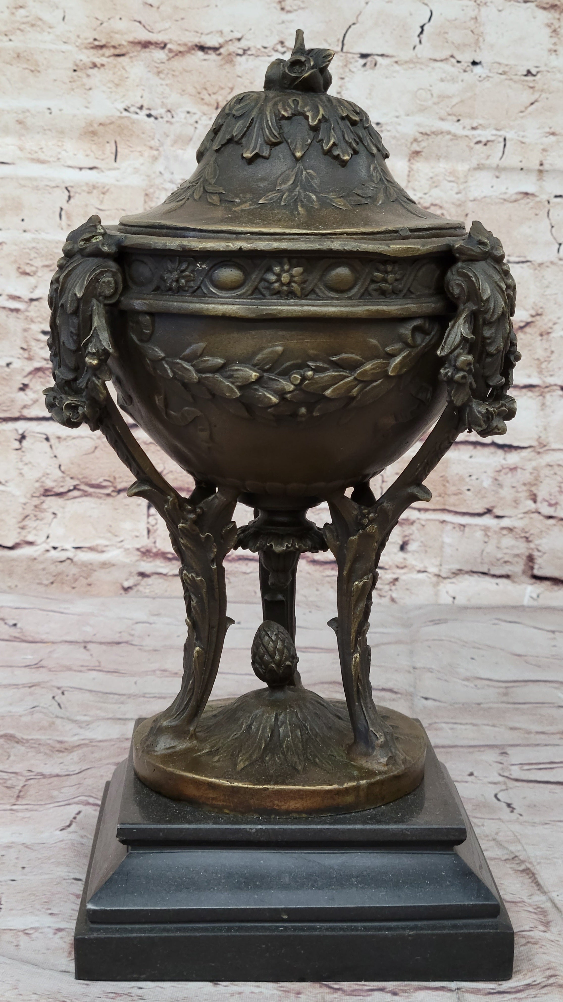 Louis XVI Hot Cast Bronze Urn Antique Style on Marble Base