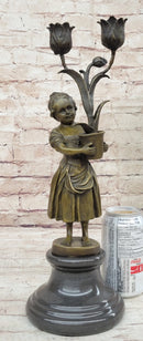 Hot Cast Artwork by Vitaleh Young Girl Candle Holder Bronze