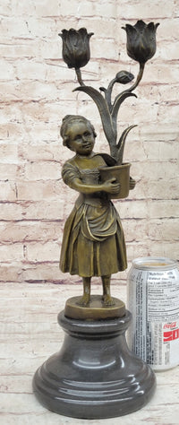 Hot Cast Artwork by Vitaleh Young Girl Candle Holder Bronze