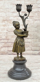 Hot Cast Artwork by Vitaleh Young Girl Candle Holder Bronze