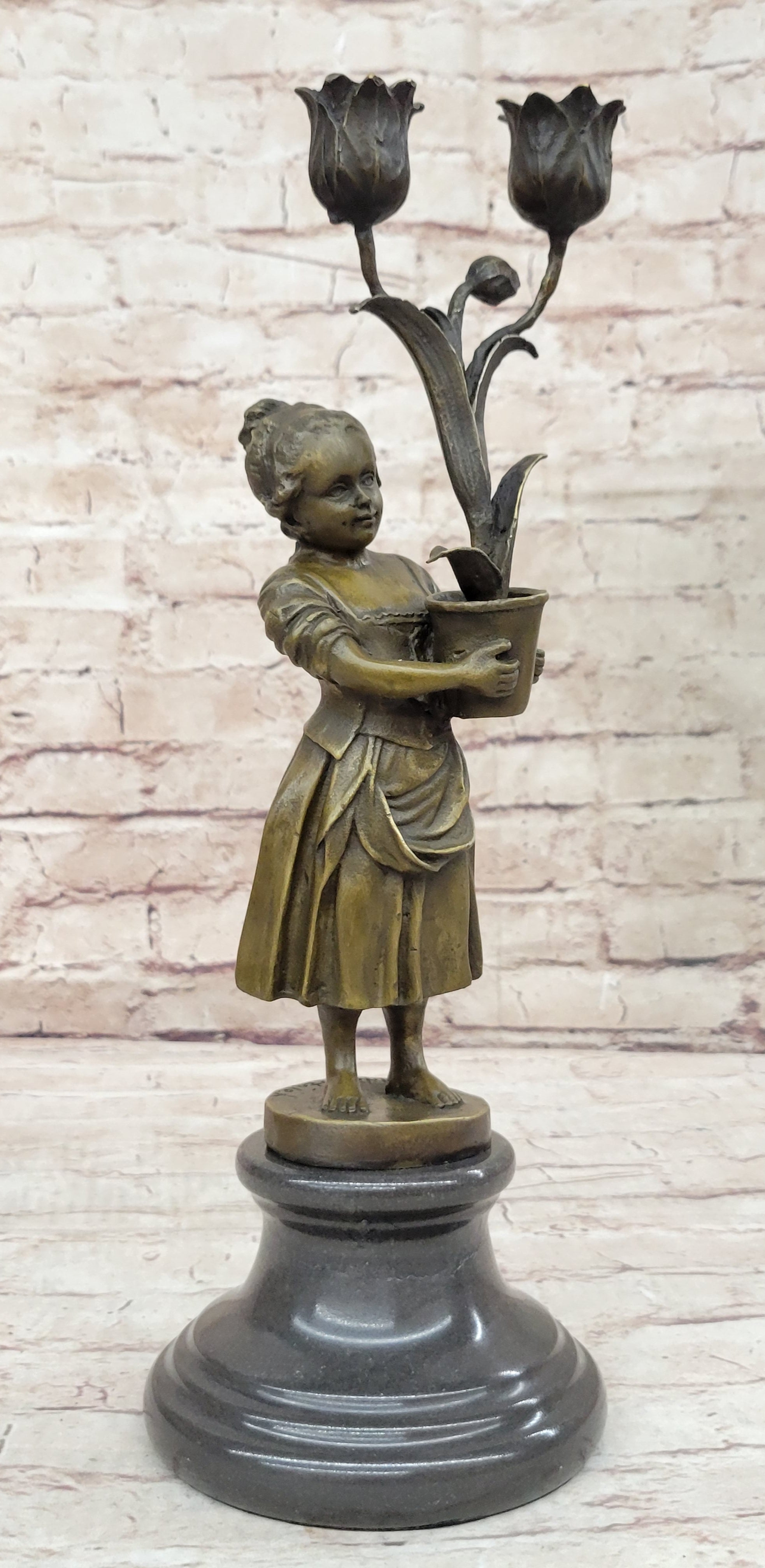 Hot Cast Artwork by Vitaleh Young Girl Candle Holder Bronze