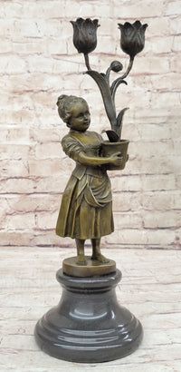 Hot Cast Artwork by Vitaleh Young Girl Candle Holder Bronze
