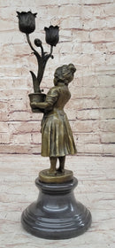 Hot Cast Artwork by Vitaleh Young Girl Candle Holder Bronze
