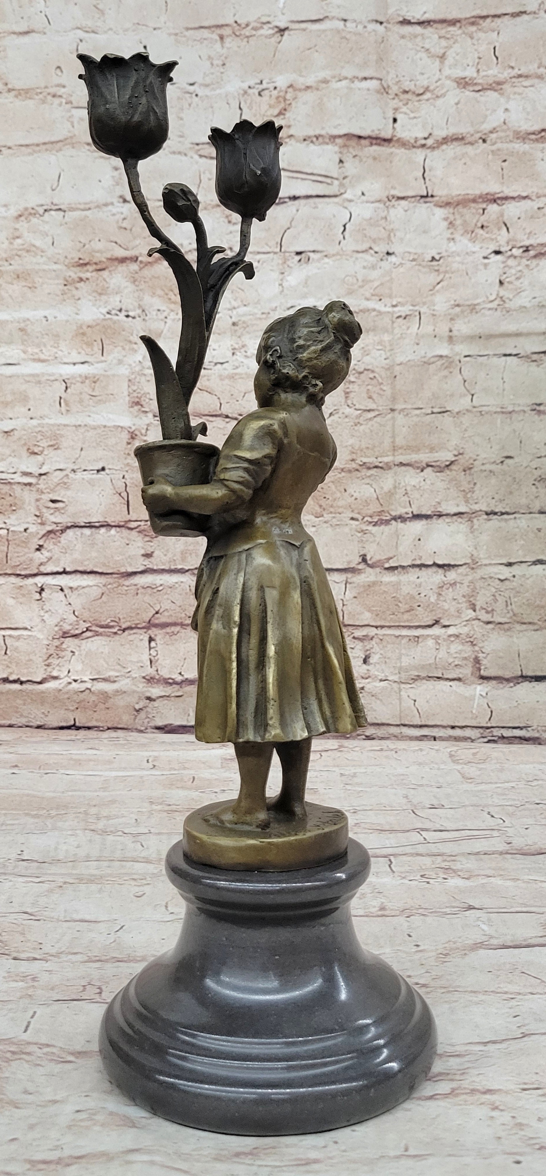 Hot Cast Artwork by Vitaleh Young Girl Candle Holder Bronze