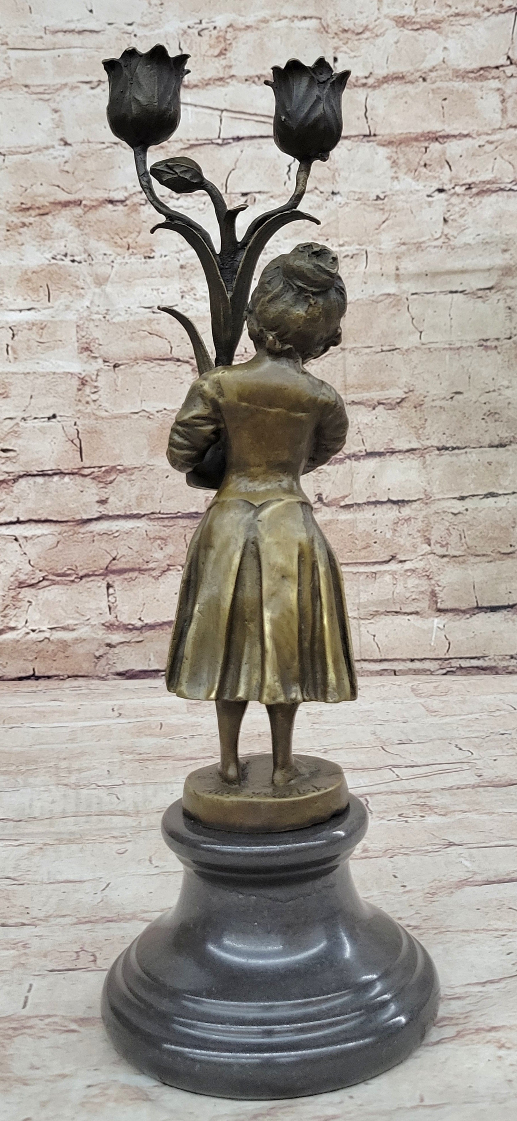 Hot Cast Artwork by Vitaleh Young Girl Candle Holder Bronze