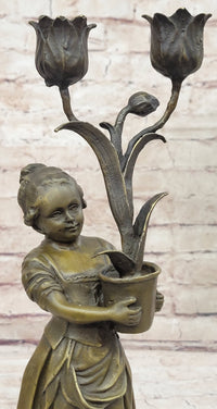 Hot Cast Artwork by Vitaleh Young Girl Candle Holder Bronze