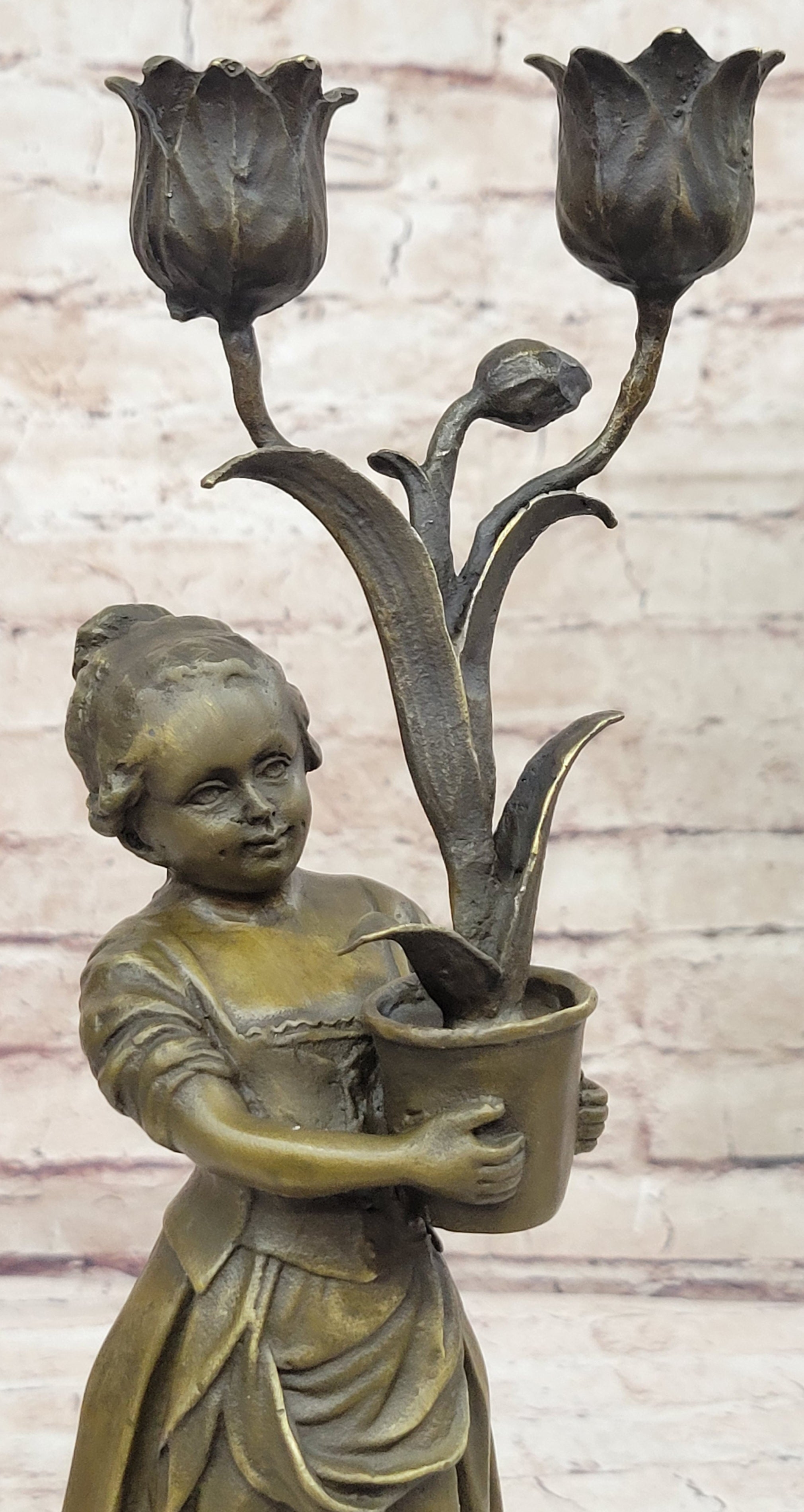 Hot Cast Artwork by Vitaleh Young Girl Candle Holder Bronze