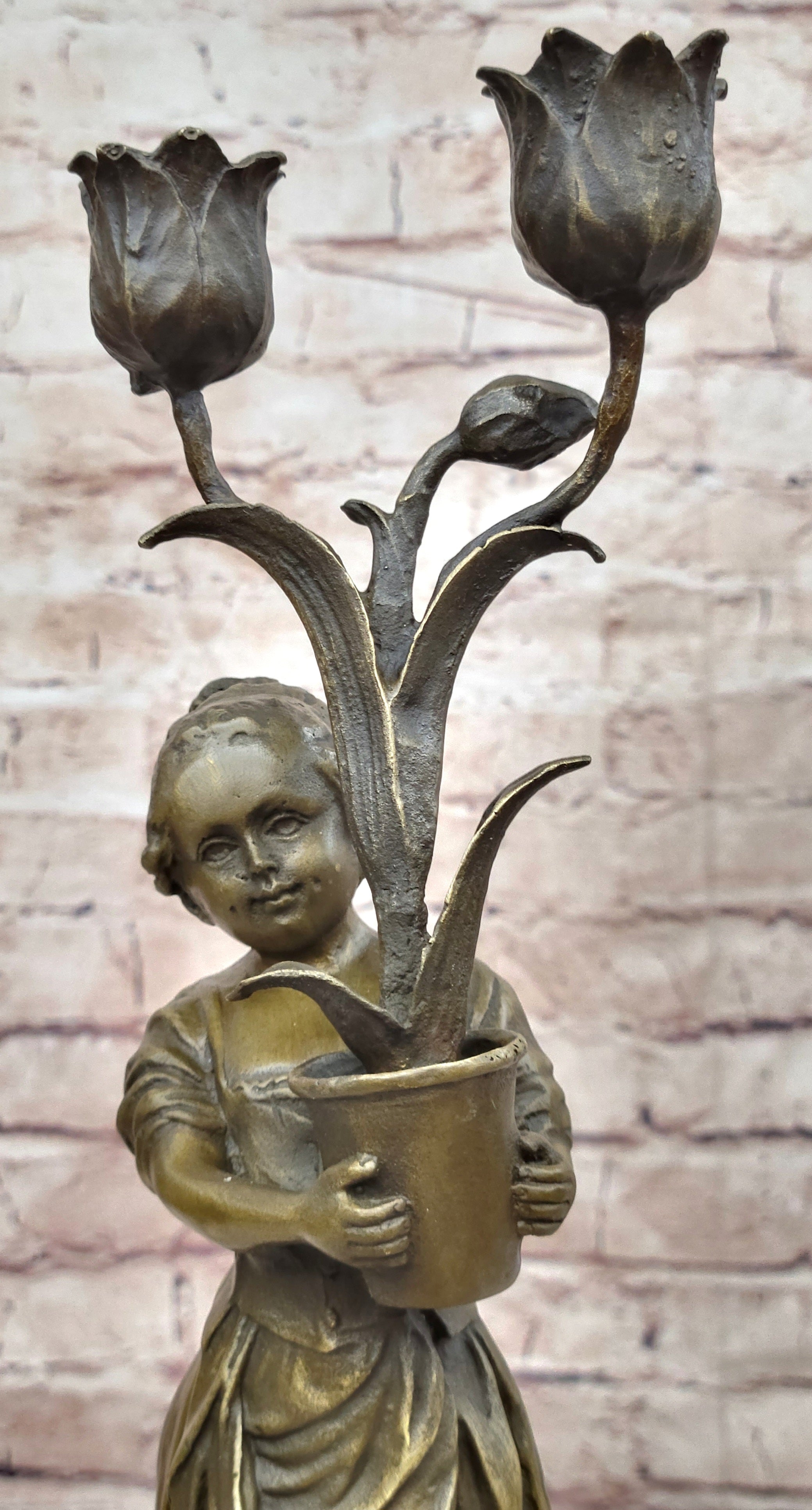 Hot Cast Artwork by Vitaleh Young Girl Candle Holder Bronze