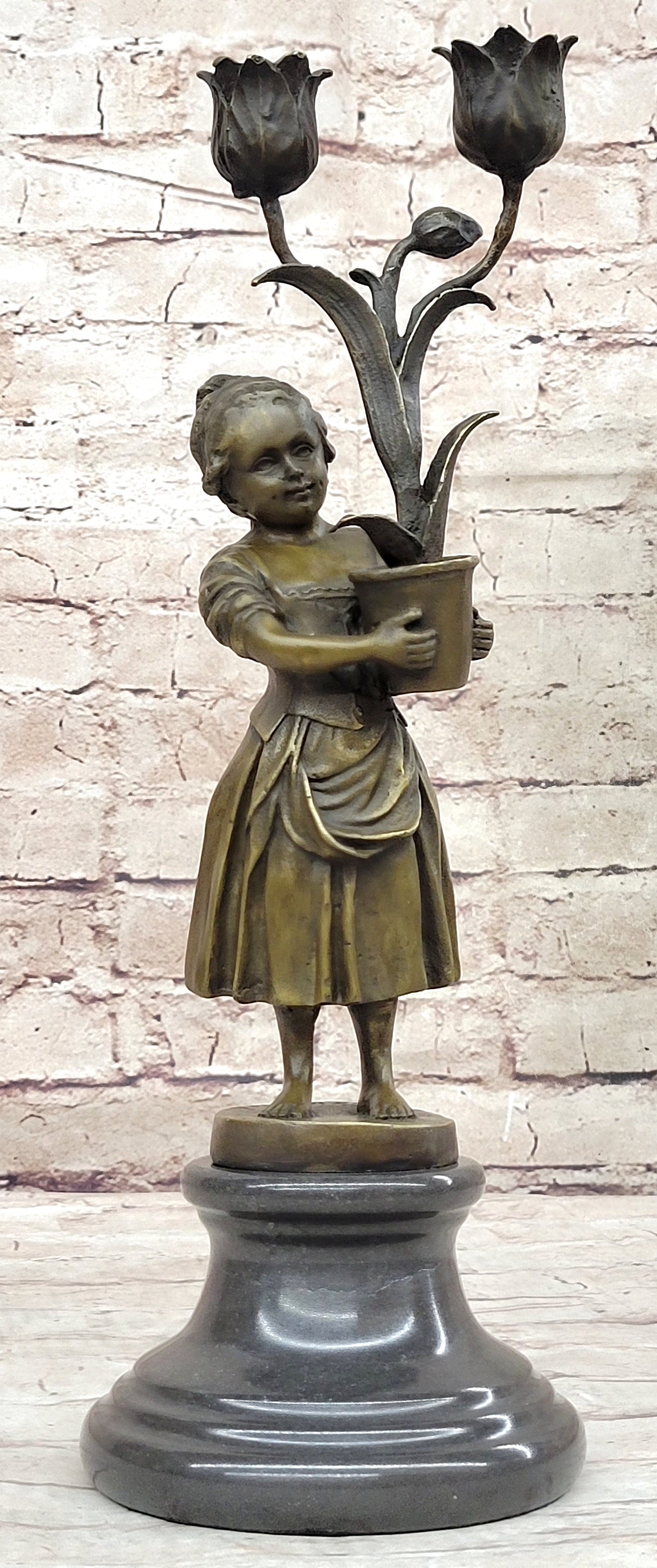 Hot Cast Artwork by Vitaleh Young Girl Candle Holder Bronze