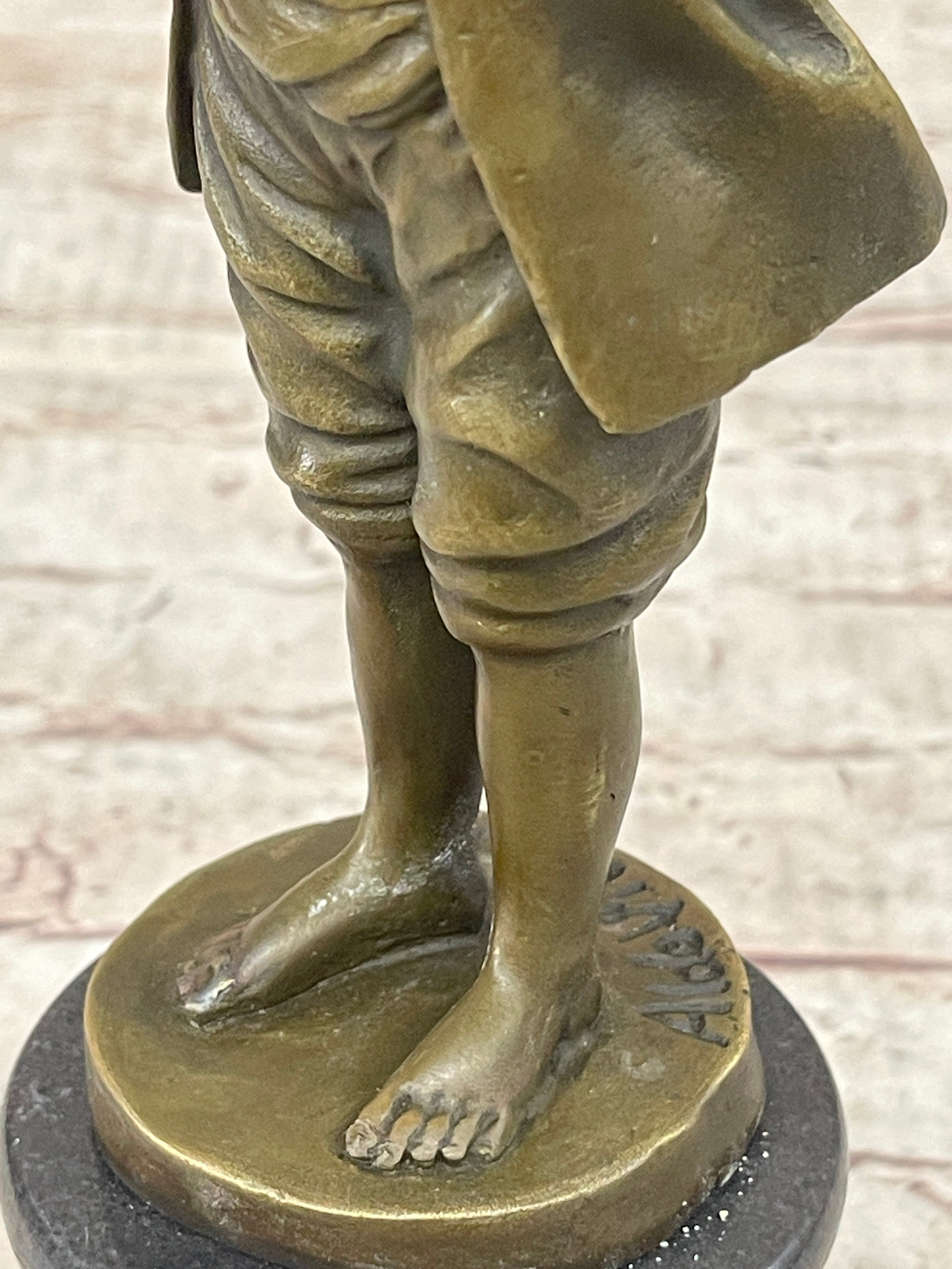 Bronze Boy Holding Flower Pot Candelabra Candle Holder