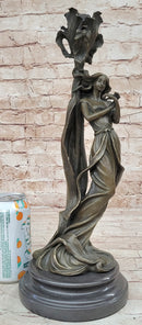 Art Nouveau Bronze Romantic Lady Candle Holder Signed Milo