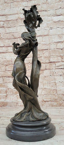 Art Nouveau Bronze Romantic Lady Candle Holder Signed Milo