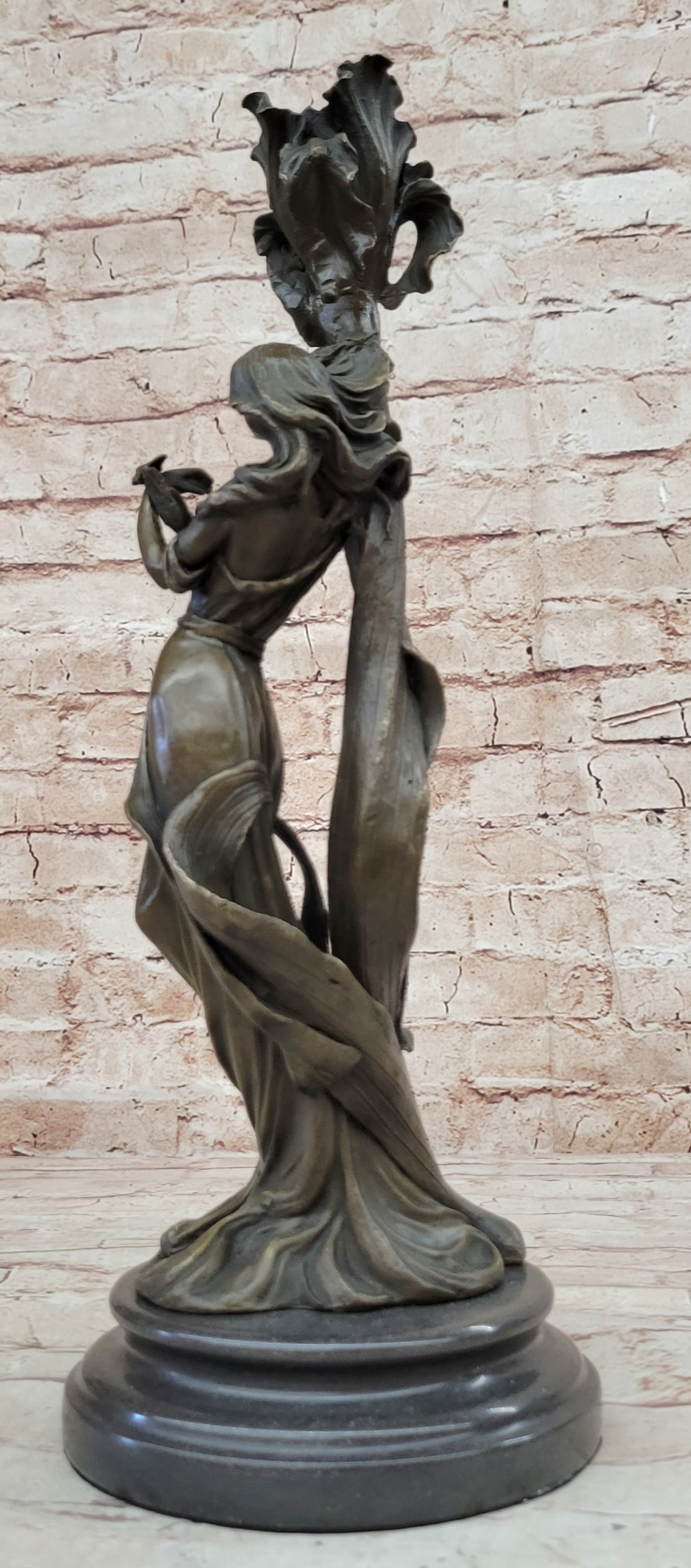 Art Nouveau Bronze Romantic Lady Candle Holder Signed Milo