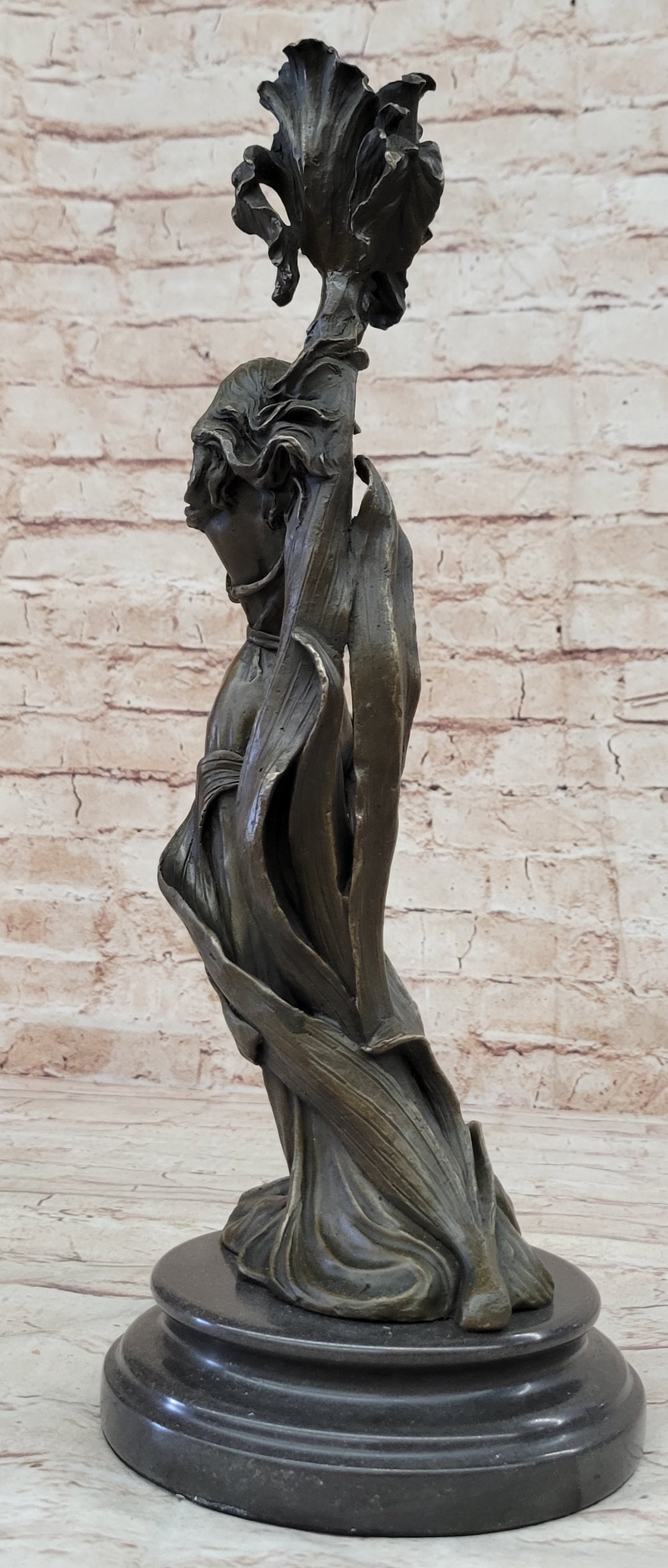 Art Nouveau Bronze Romantic Lady Candle Holder Signed Milo