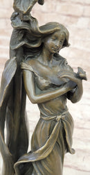 Art Nouveau Bronze Romantic Lady Candle Holder Signed Milo