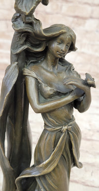Art Nouveau Bronze Romantic Lady Candle Holder Signed Milo