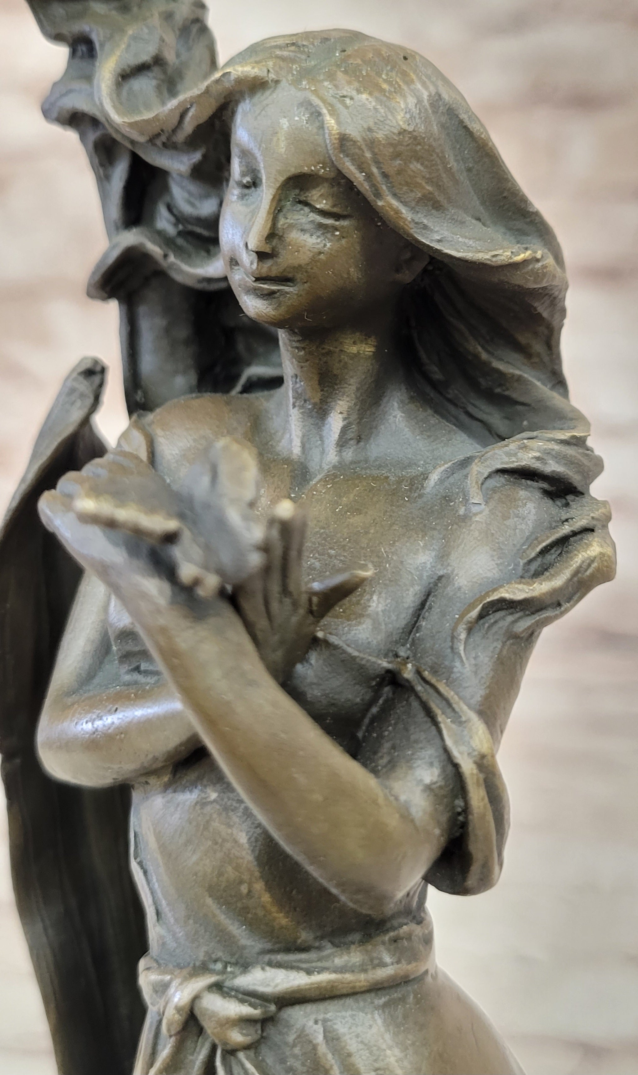 Art Nouveau Bronze Romantic Lady Candle Holder Signed Milo