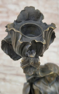 Art Nouveau Bronze Romantic Lady Candle Holder Signed Milo