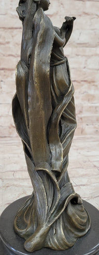 Art Nouveau Bronze Romantic Lady Candle Holder Signed Milo