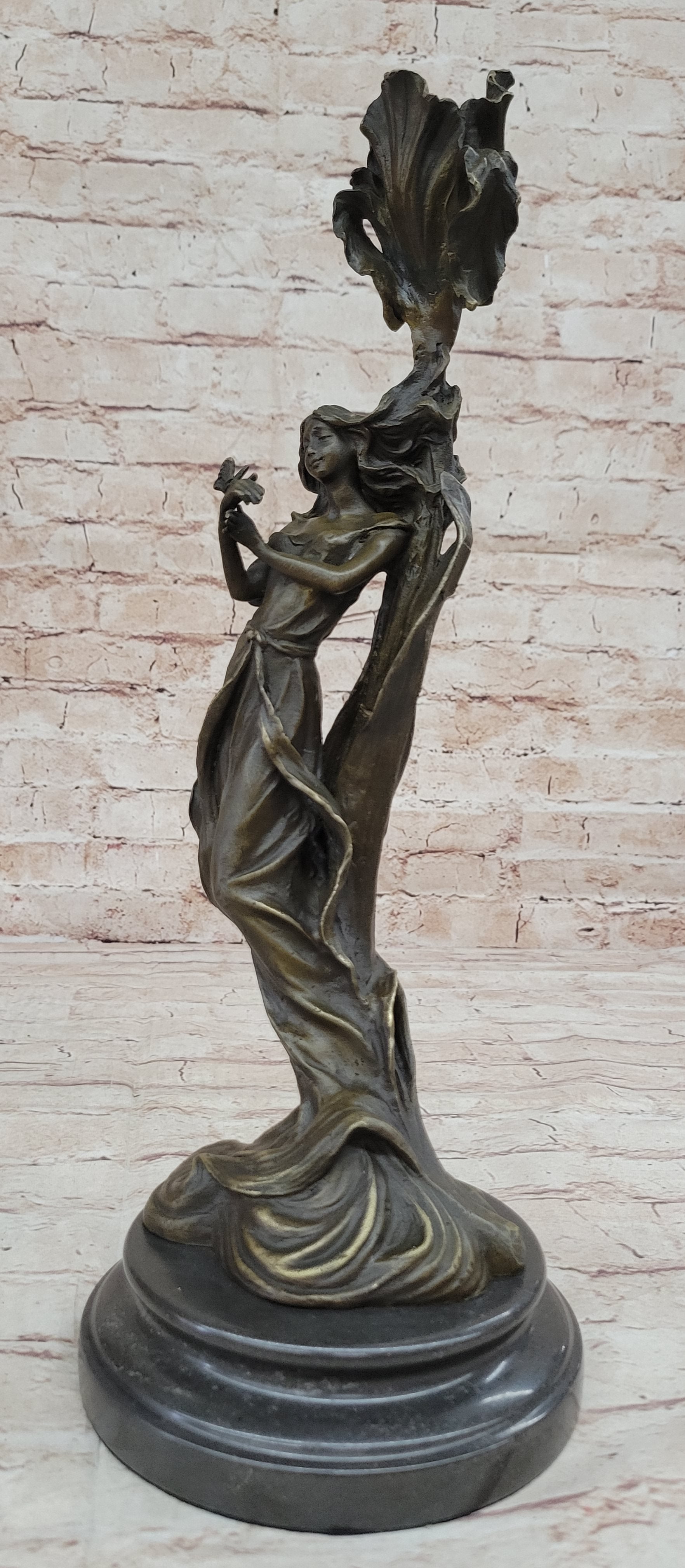Wood Nymph Bronze Candleholder Hot Cast Marble Base