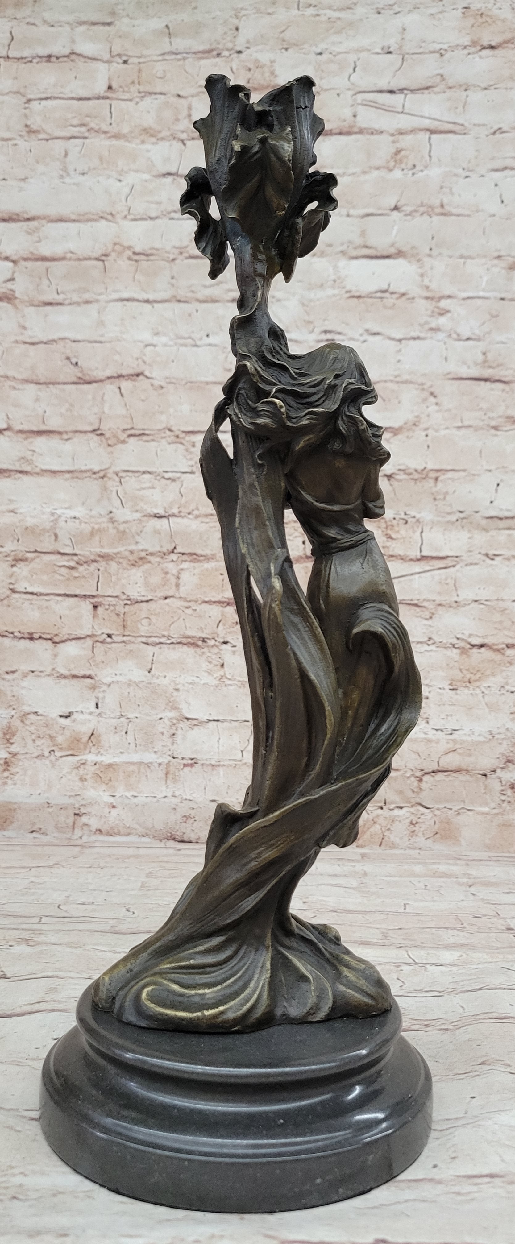 Wood Nymph Bronze Candleholder Hot Cast Marble Base